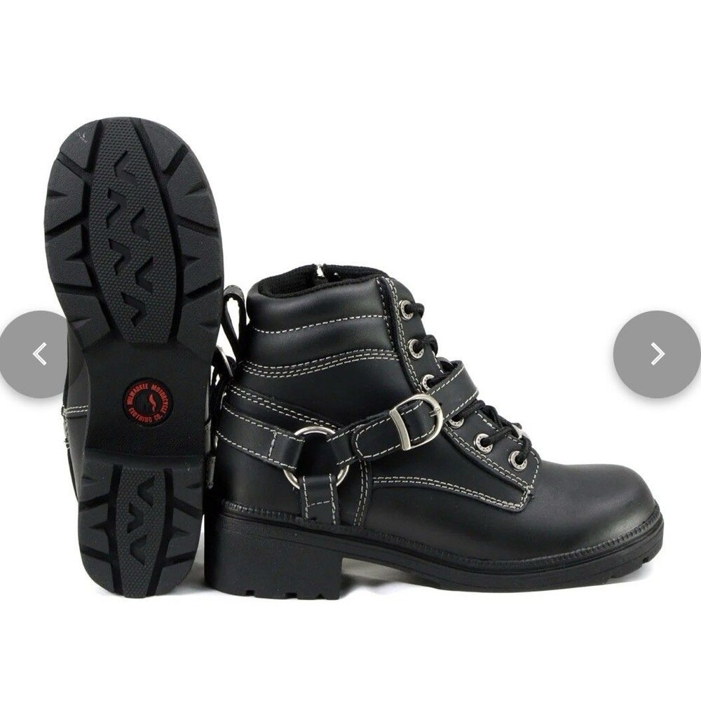 Milwaukee Motorcycle Co Paragon Black Leather Harness Boots Women's Size 7